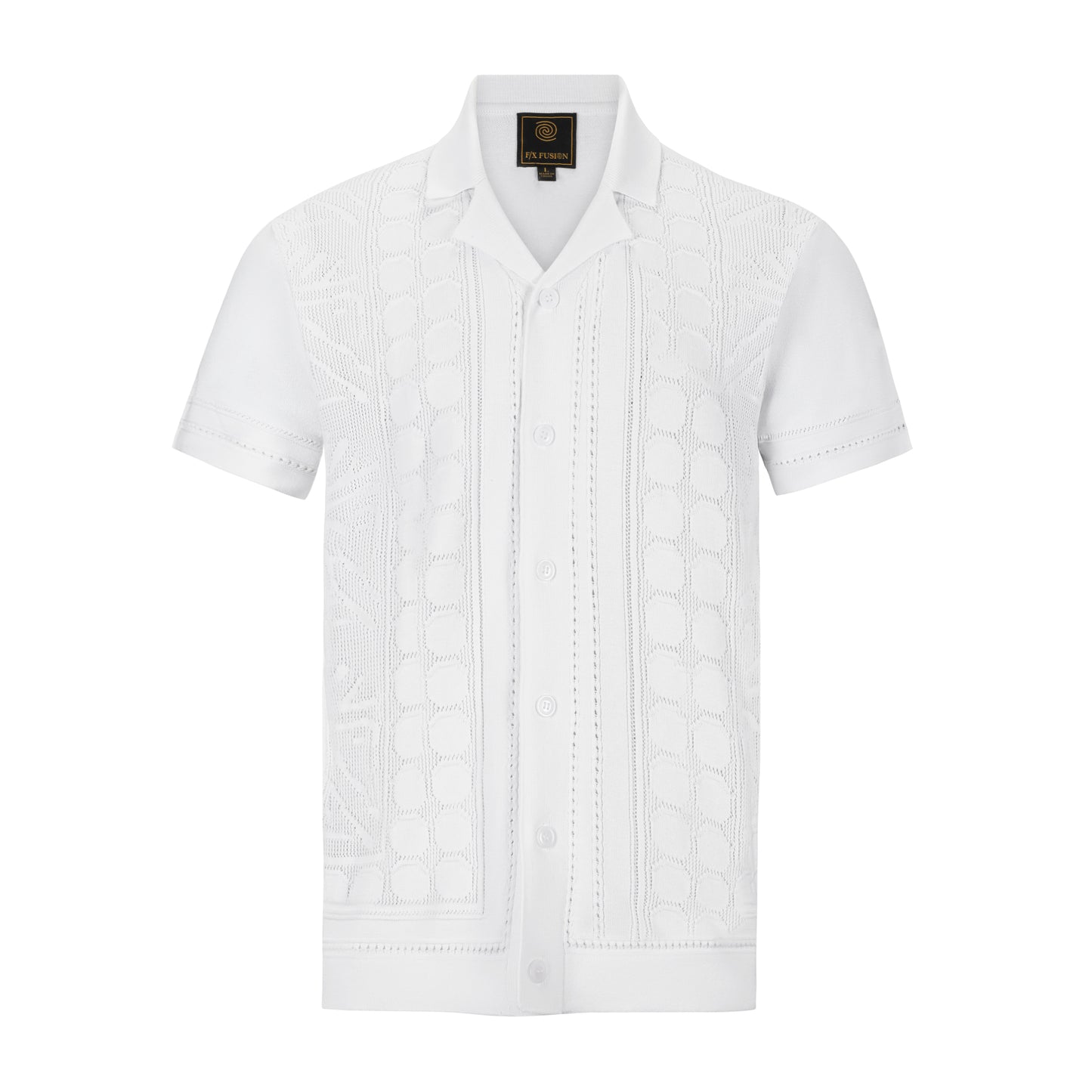 F/X FUSION WHITE JACQUARD FULL-BUTTON CAMP POLO