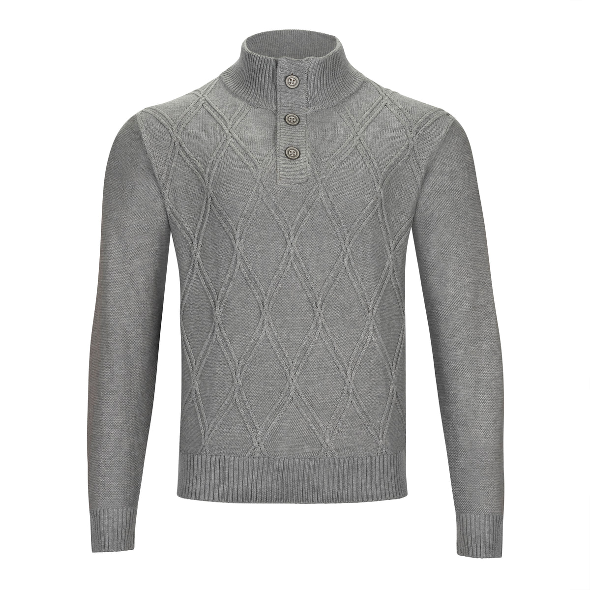 F/X FUSION DIAMOND JACQUARD BUTTON MOCK-NECK SWEATER