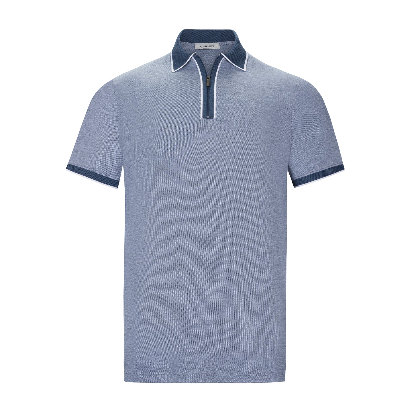 GARNET STEEL BLUE ZIP POLO
