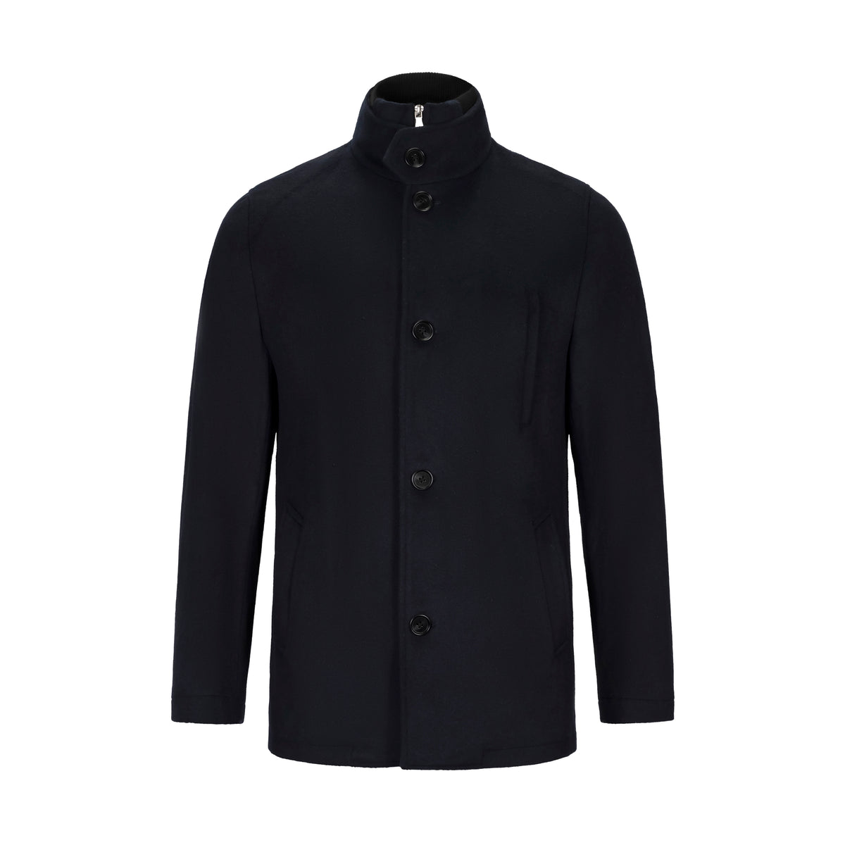 LIEF HORSENS LONDON NAVY WOOL-CASHMERE COAT WITH REMOVABLE BIB