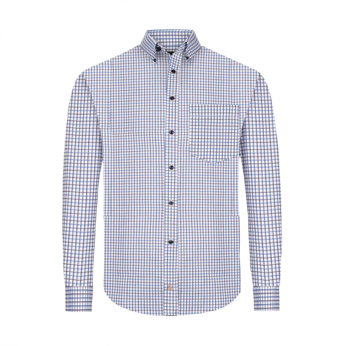 F/X FUSION BLUE AND PURPLE TEXTURED CHECK WRINKLE-FREE DRESS SHIRT
