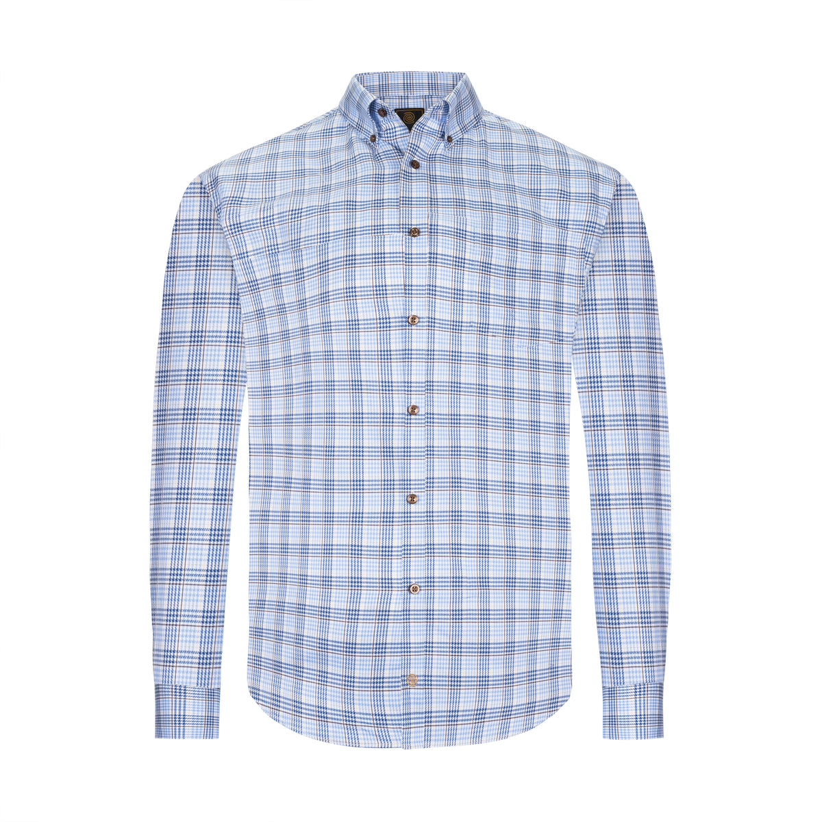 F/X FUSION BLUE AND BROWN MULTI-CHECK WRINKLE-FREE DRESS SHIRT