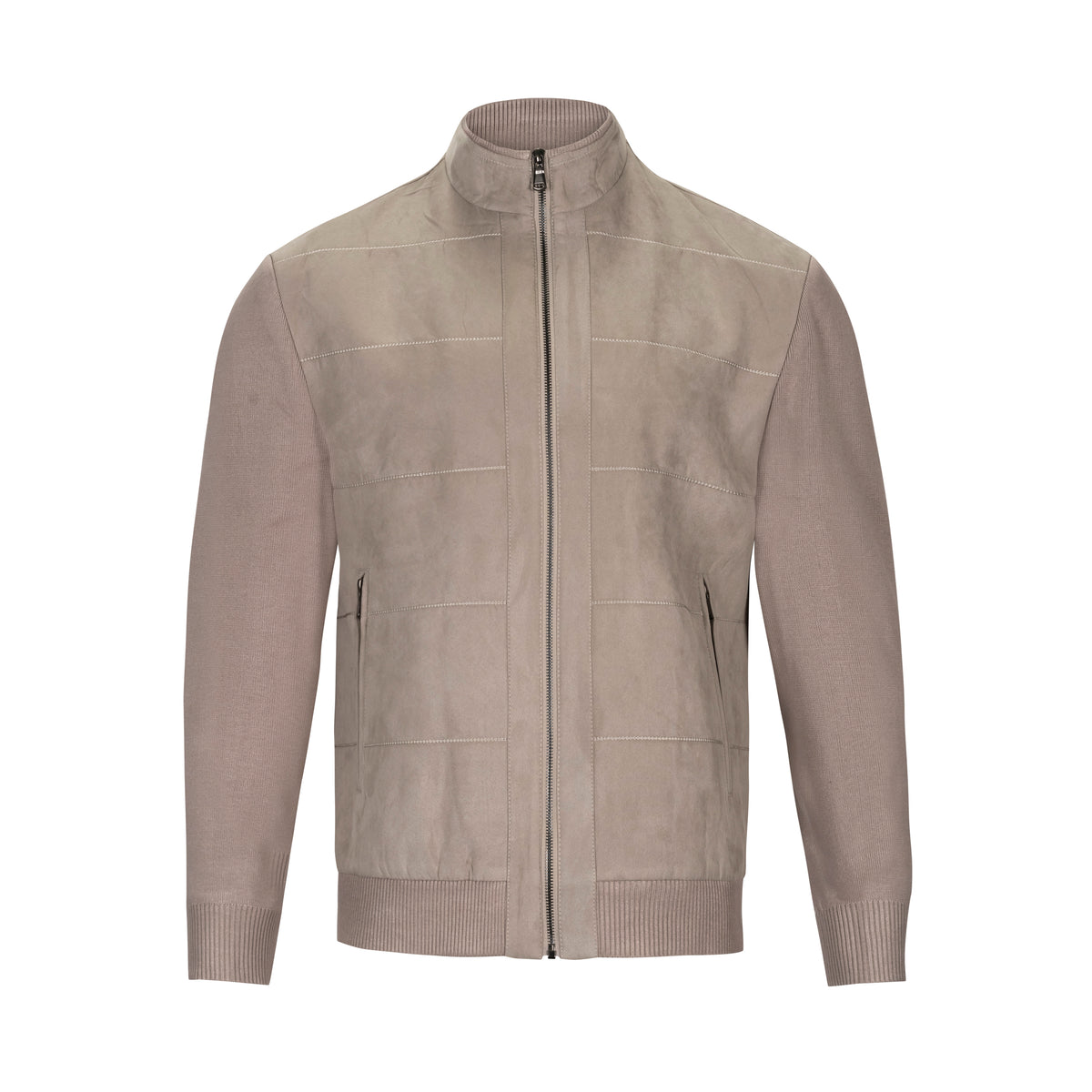 ENZO GAVIN BEIGE FAUX-SUEDE QUILTED HYBRID JACKET