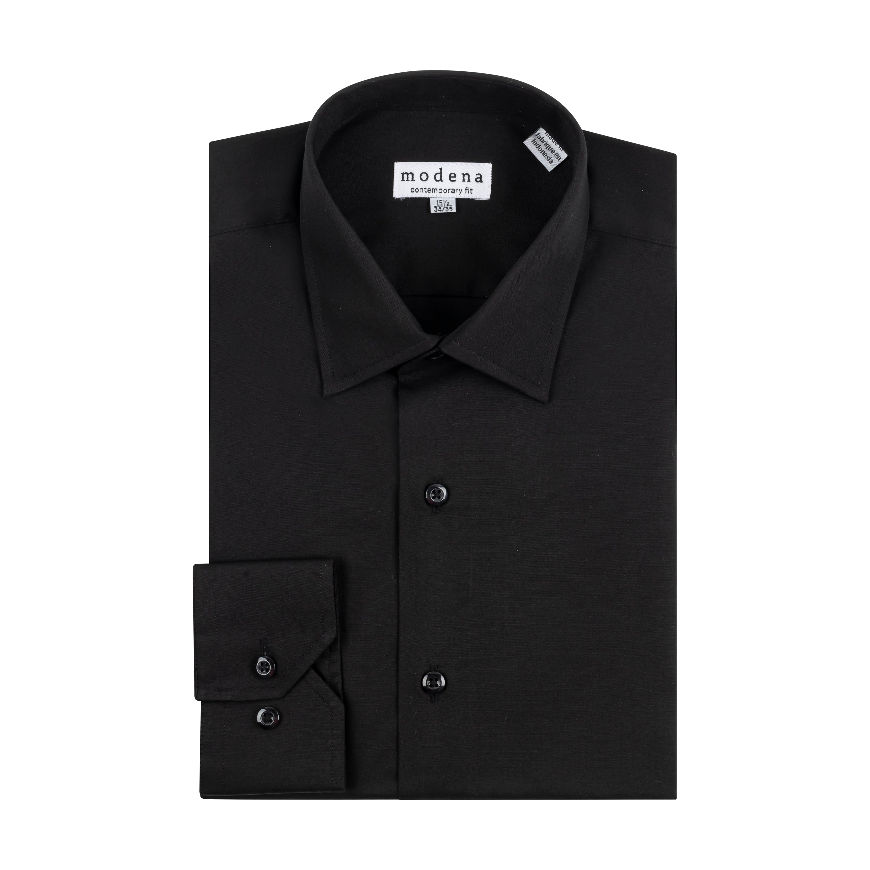 Modena Black Contemporary Fit Cotton Blend Dress Shirt, 16 34/35 / Black Modena Black Contemporary Fit Cotton Blend Dress Shirt, 16 34/35 / Black