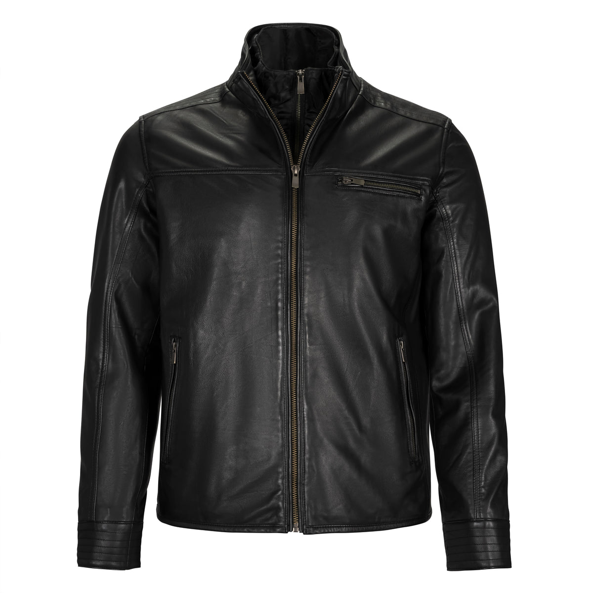 REGENCY MALIK BLACK LAMB LEATHER MOTO JACKET WITH REMOVABLE BIB