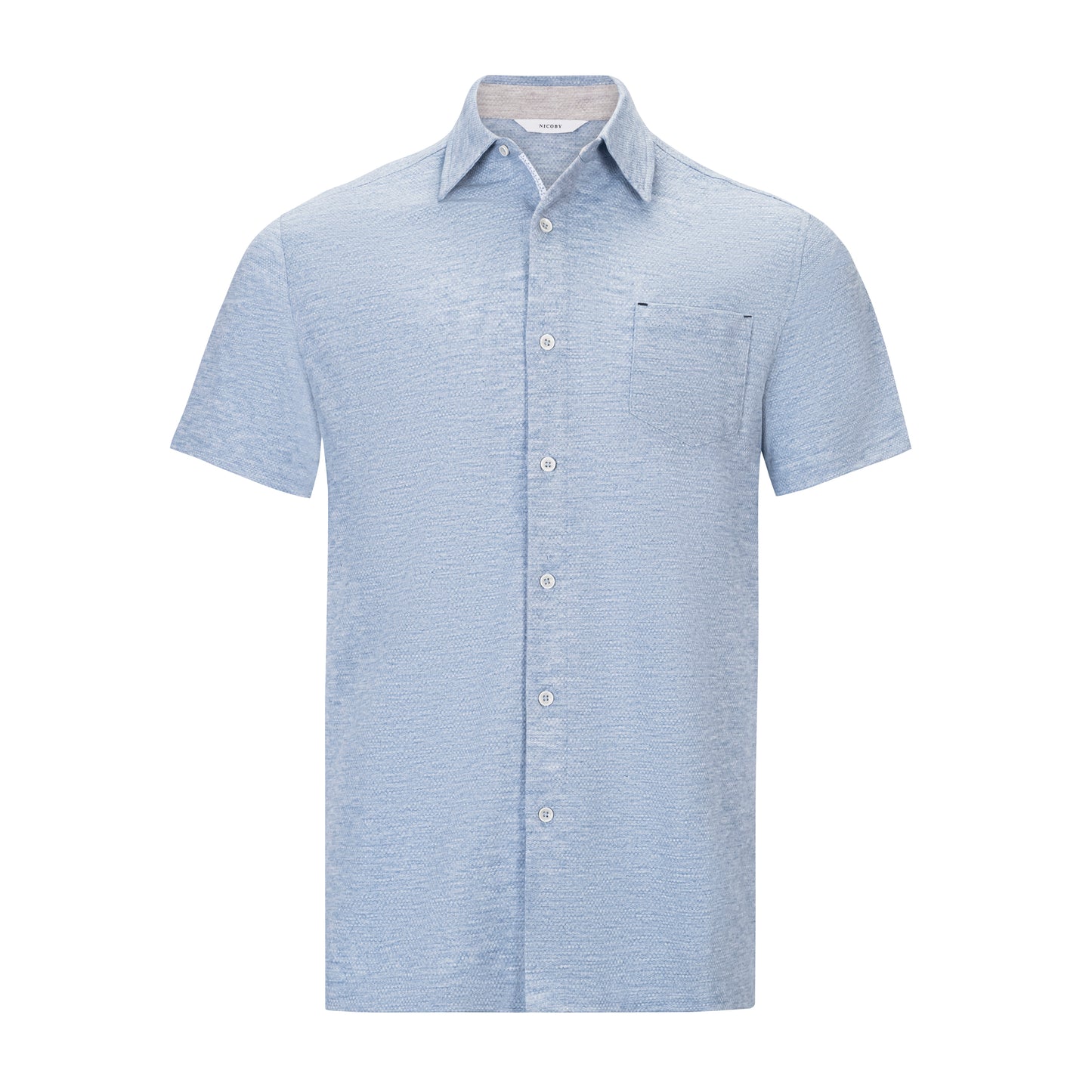 NICOBY HONEYCOMB KNIT SHORT SLEEVE BUTTON FRONT SHIRT