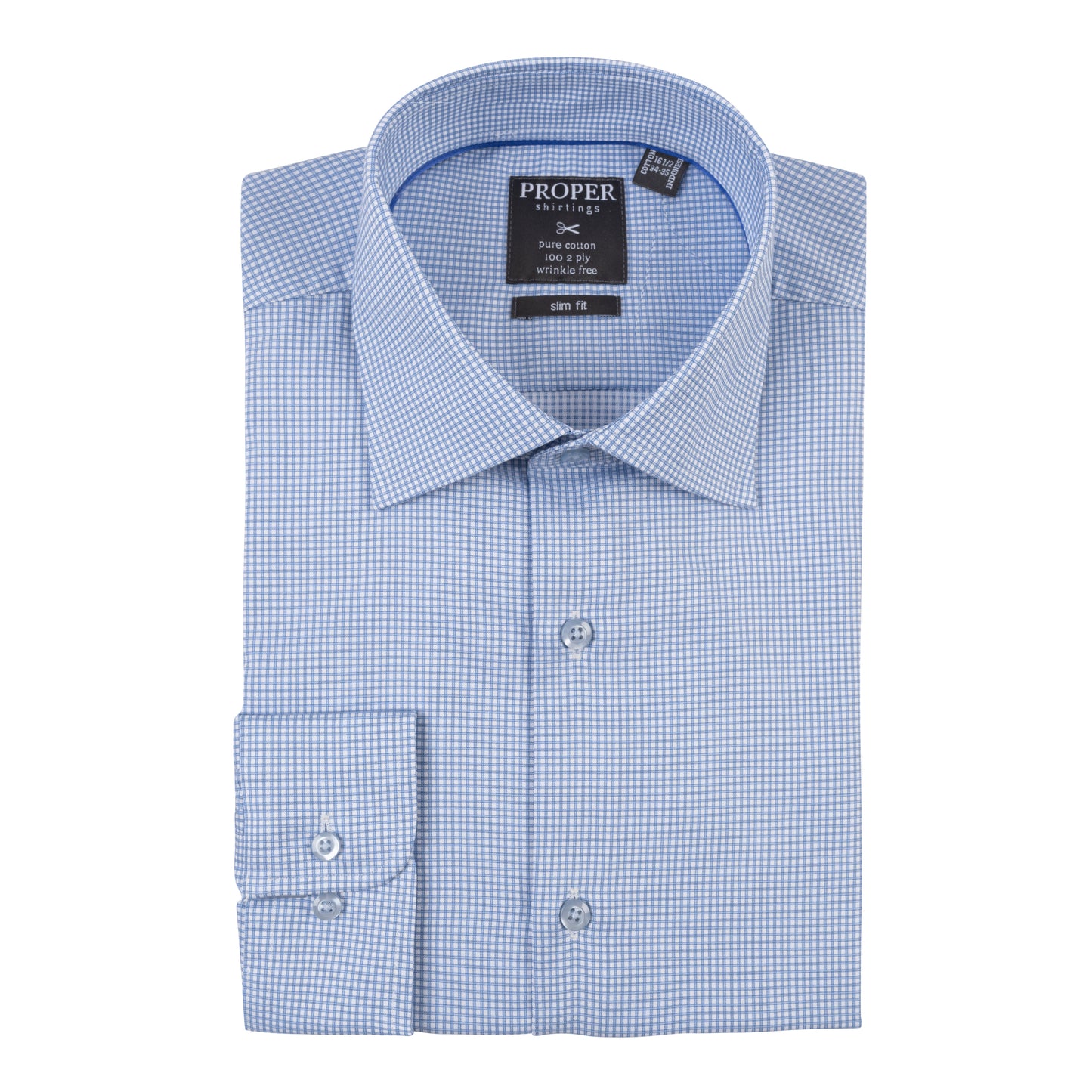 PROPER COTTON BLUE CHECK SLIM FIT DRESS SHIRT