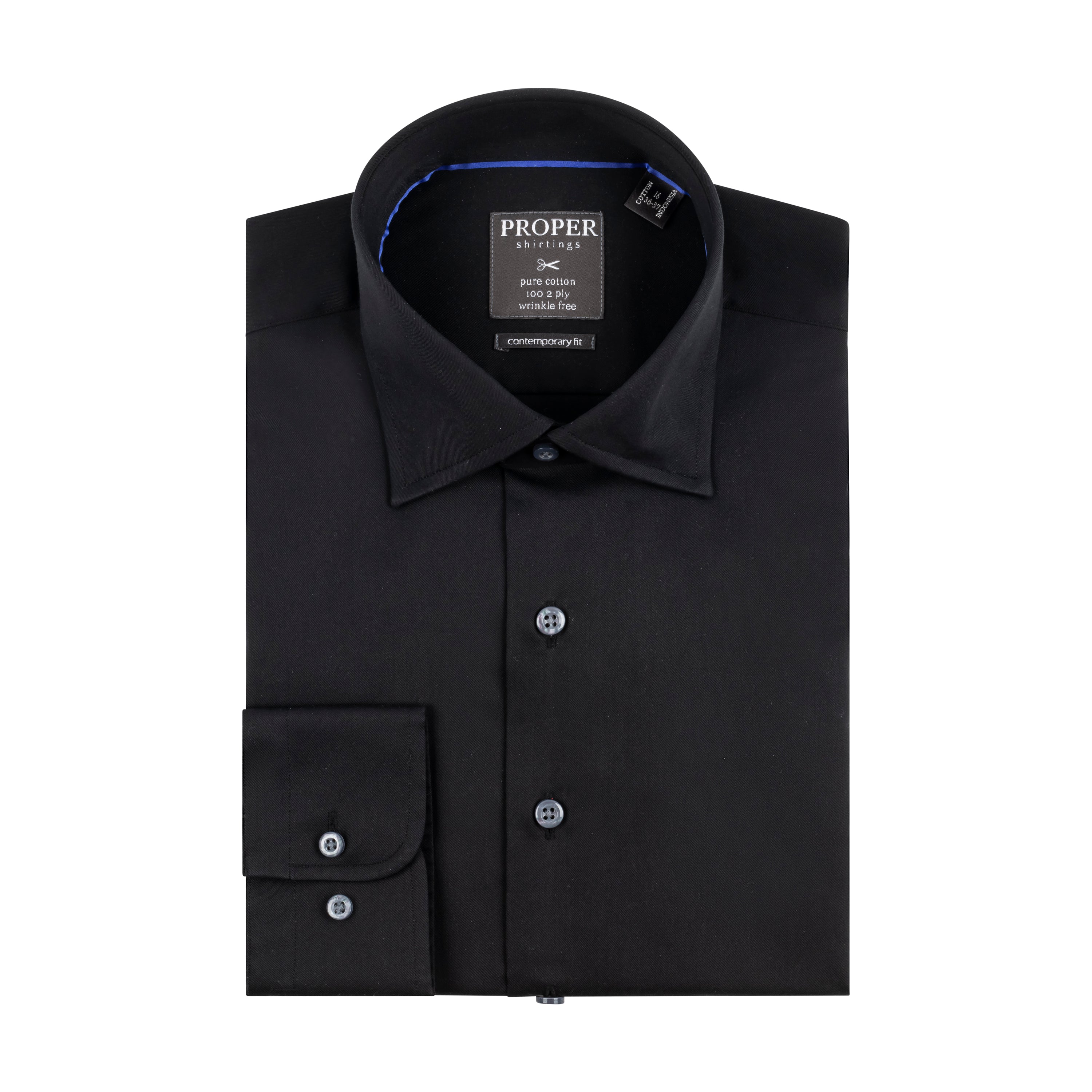 Proper Black Cotton Twill Contemporary Fit Dress Shirt, 18 34/35 / Black Proper Black Cotton Twill Contemporary Fit Dress Shirt, 18 34/35 / Black
