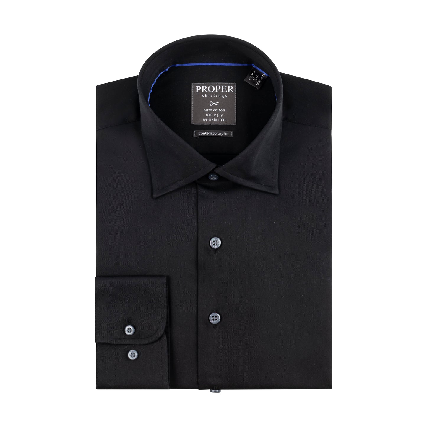 PROPER BLACK COTTON TWILL CONTEMPORARY FIT DRESS SHIRT