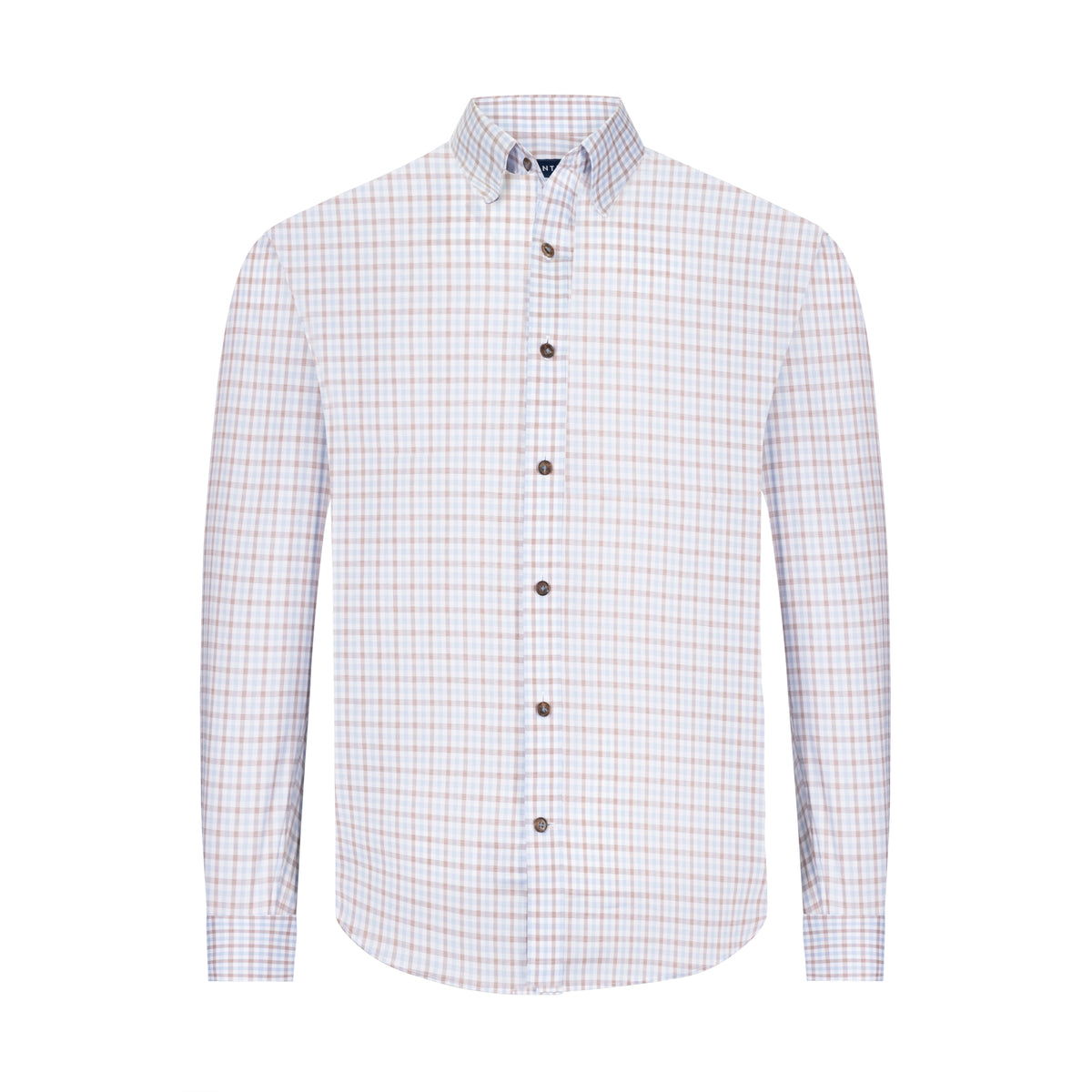 STANTT SKY BLUE AND RUSSET TATTERSALL CHECK DRESS SHIRT