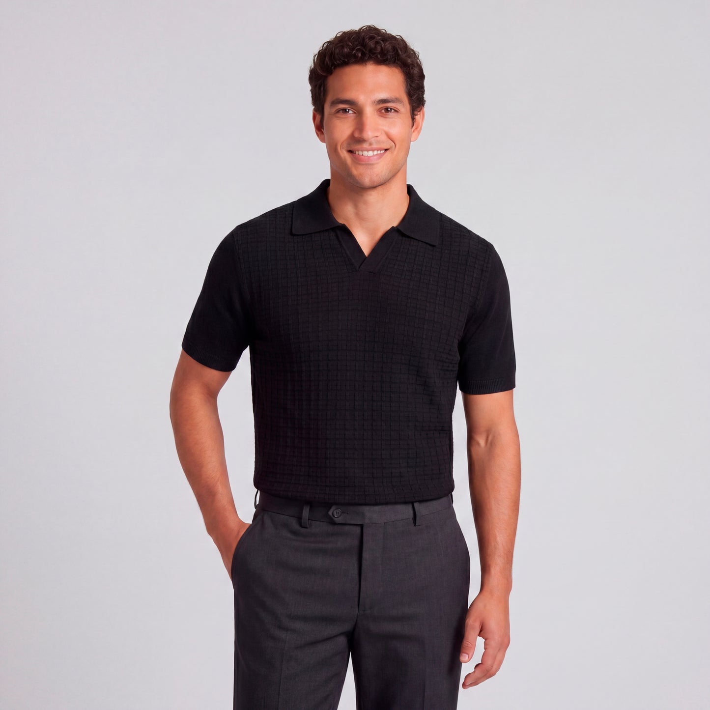 F/X FUSION BLACK TEXTURED JOHNNY COLLAR POLO