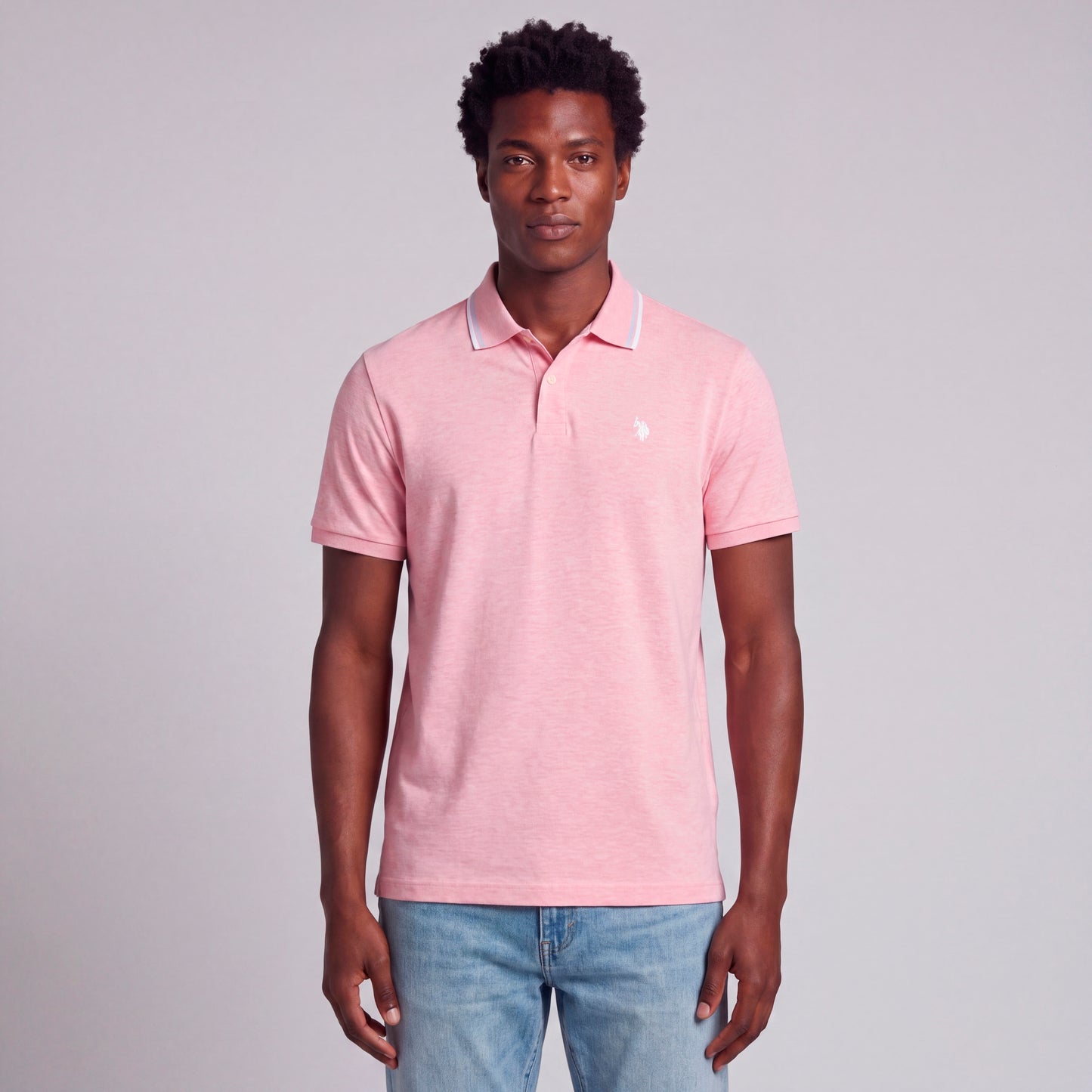 U.S. POLO SLIM FIT INTERLOCK TIPPED POLO IN PINK
