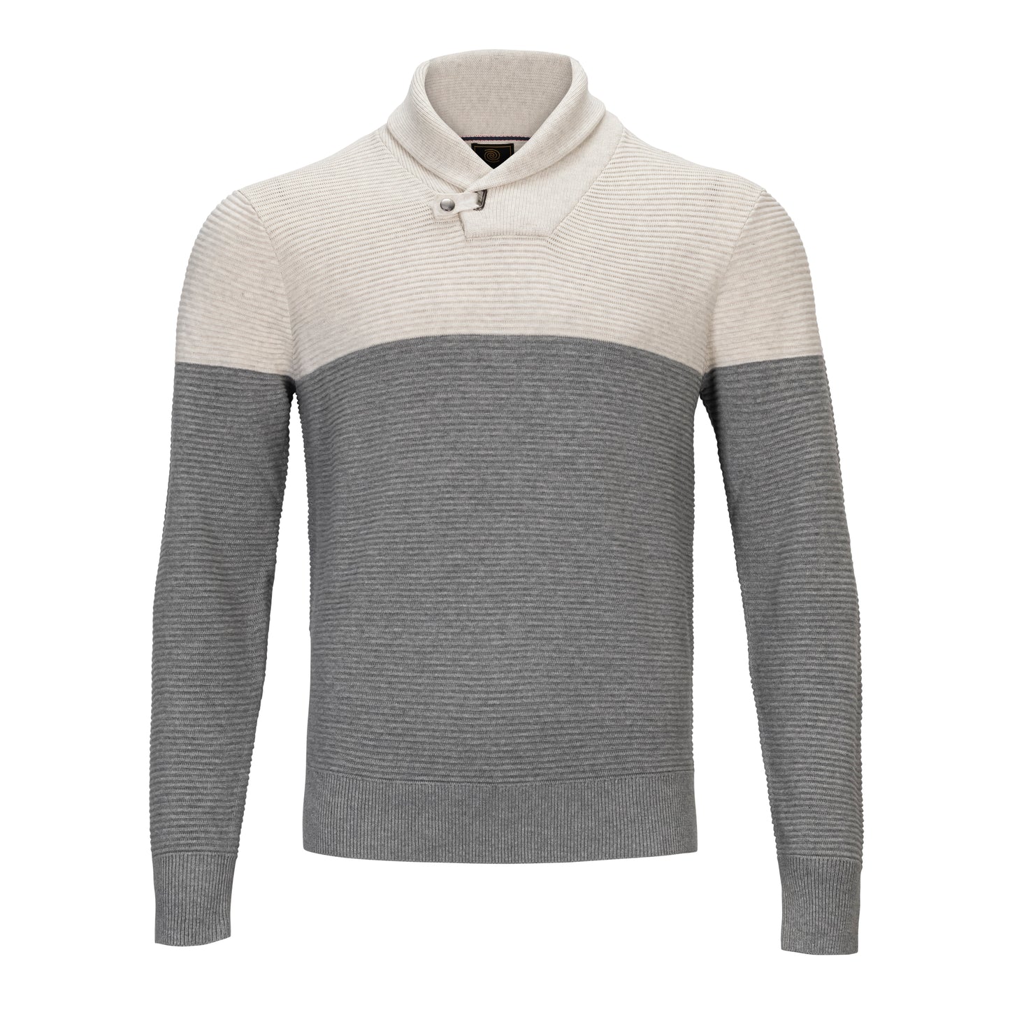 F/X FUSION OTTOMAN STICH COLOR BLOCK SHAWL COLLAR SWEATER