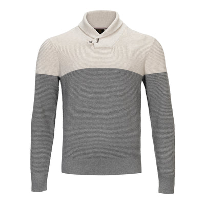 F/X FUSION OTTOMAN STICH COLOR BLOCK SHAWL COLLAR SWEATER