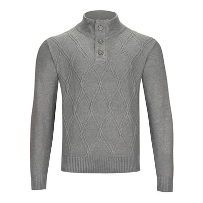 F/X FUSION DIAMOND JACQUARD BUTTON MOCK-NECK SWEATER