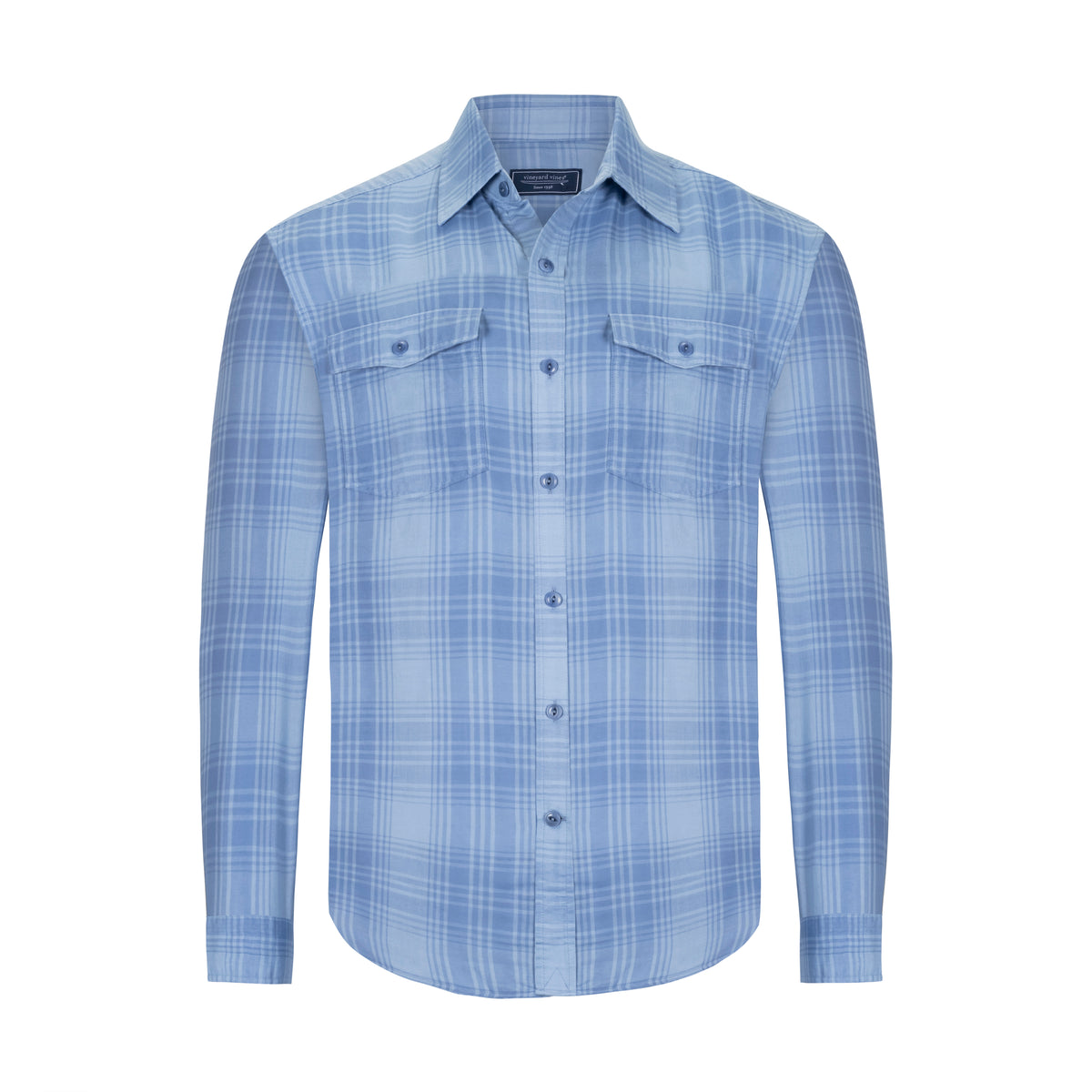 VINEYARD VINES CHILLER BRACKISH BLUE PLAID PERFORMANCE DRESS SHIRT