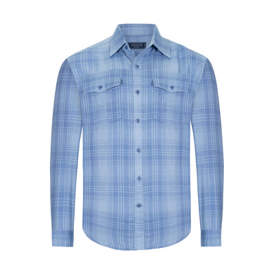 VINEYARD VINES CHILLER BRACKISH BLUE PLAID PERFORMANCE DRESS SHIRT