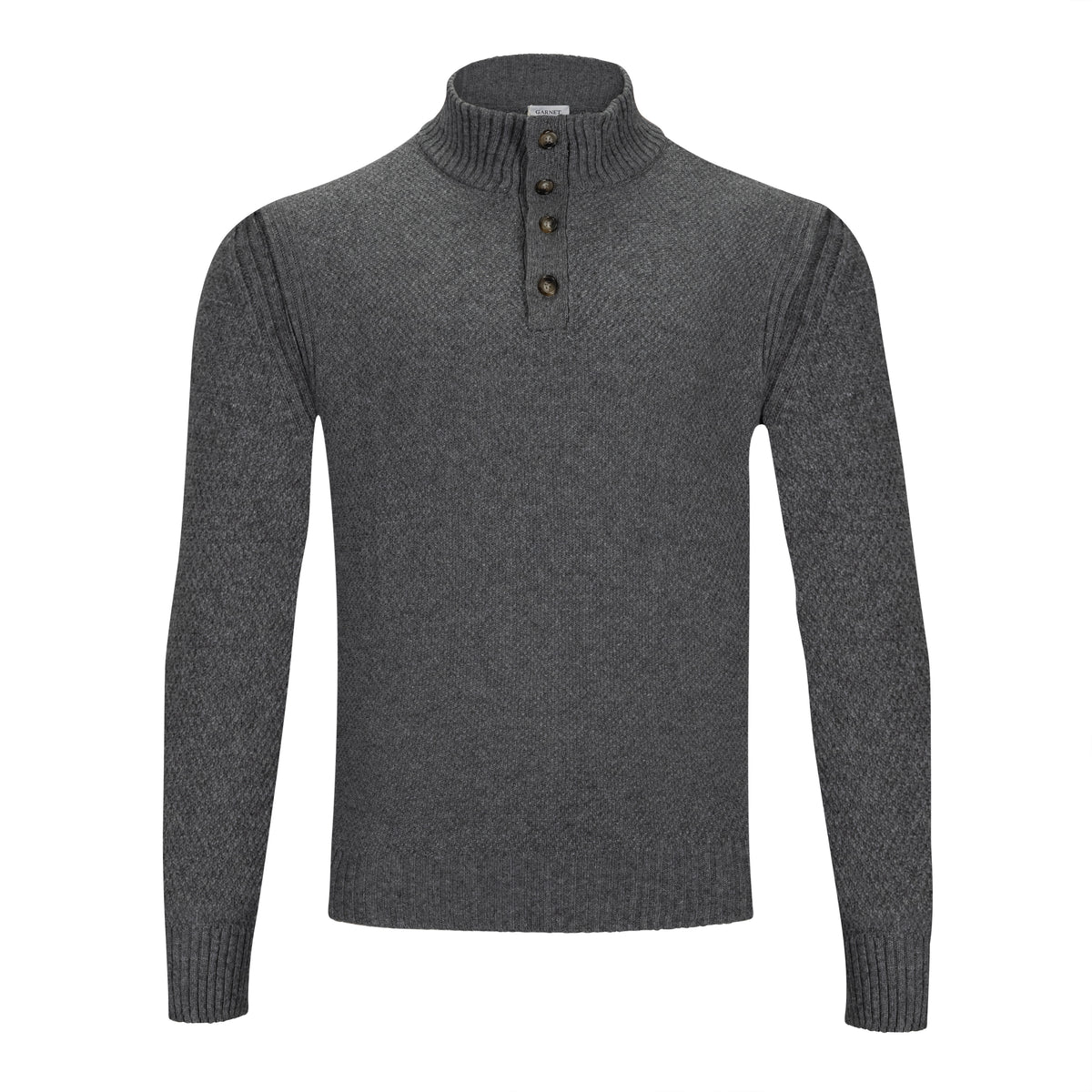 GARNET POPCORN STITCH BOTTON MOCKNECK SWEATER