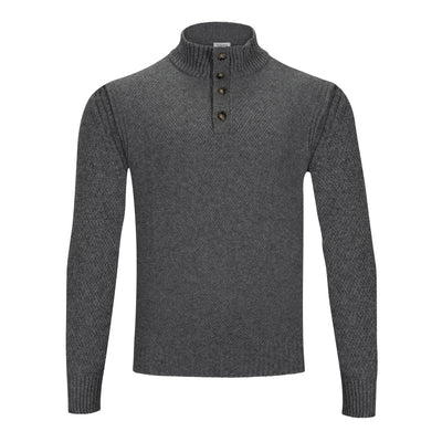 GARNET POPCORN STITCH BOTTON MOCKNECK SWEATER