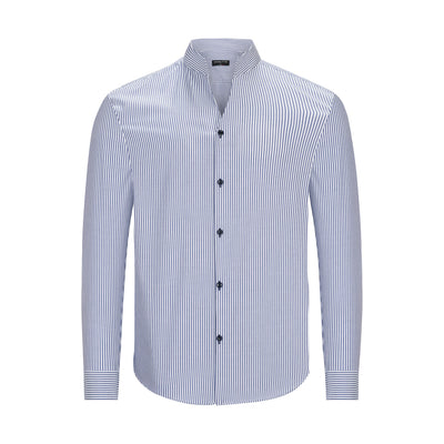 LUXURY NAVY BENGAL STRIPE STAND-UP COLLAR