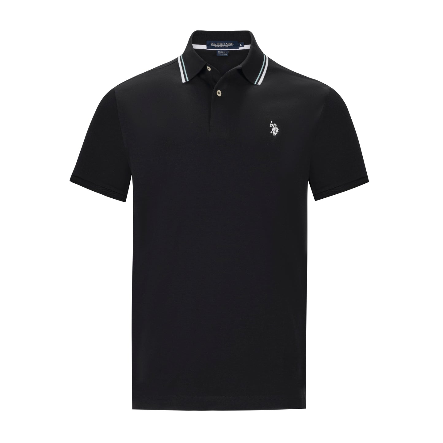 U.S. POLO SLIM FIT INTERLOCK TIPPED POLO IN BLACK