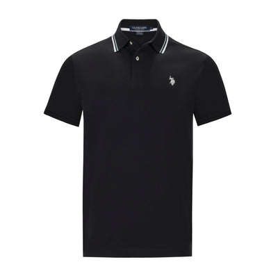 U.S. POLO SLIM FIT INTERLOCK TIPPED POLO IN BLACK
