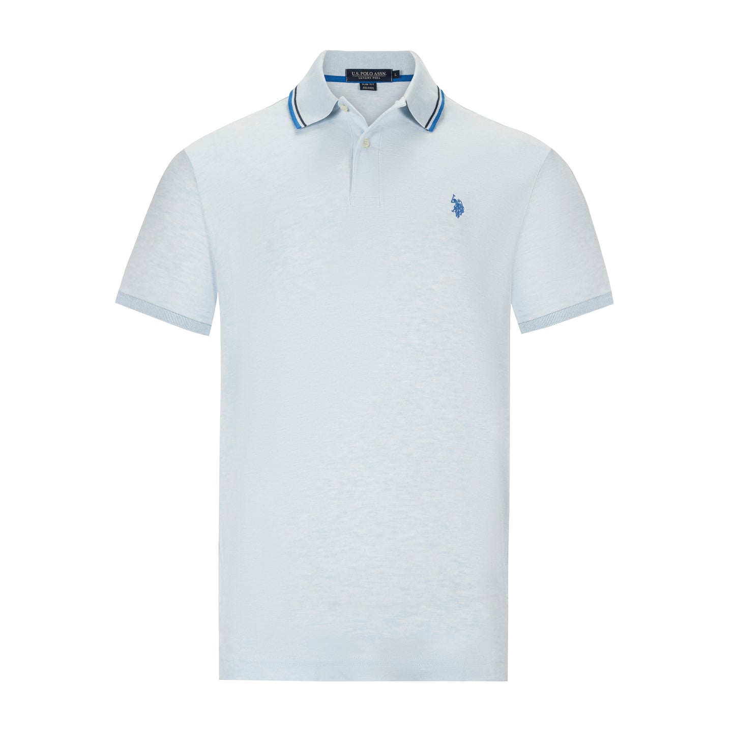 U.S. POLO SLIM FIT INTERLOCK TIPPED POLO IN LIGHT BLUE