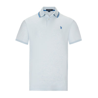 U.S. POLO SLIM FIT INTERLOCK TIPPED POLO IN LIGHT BLUE