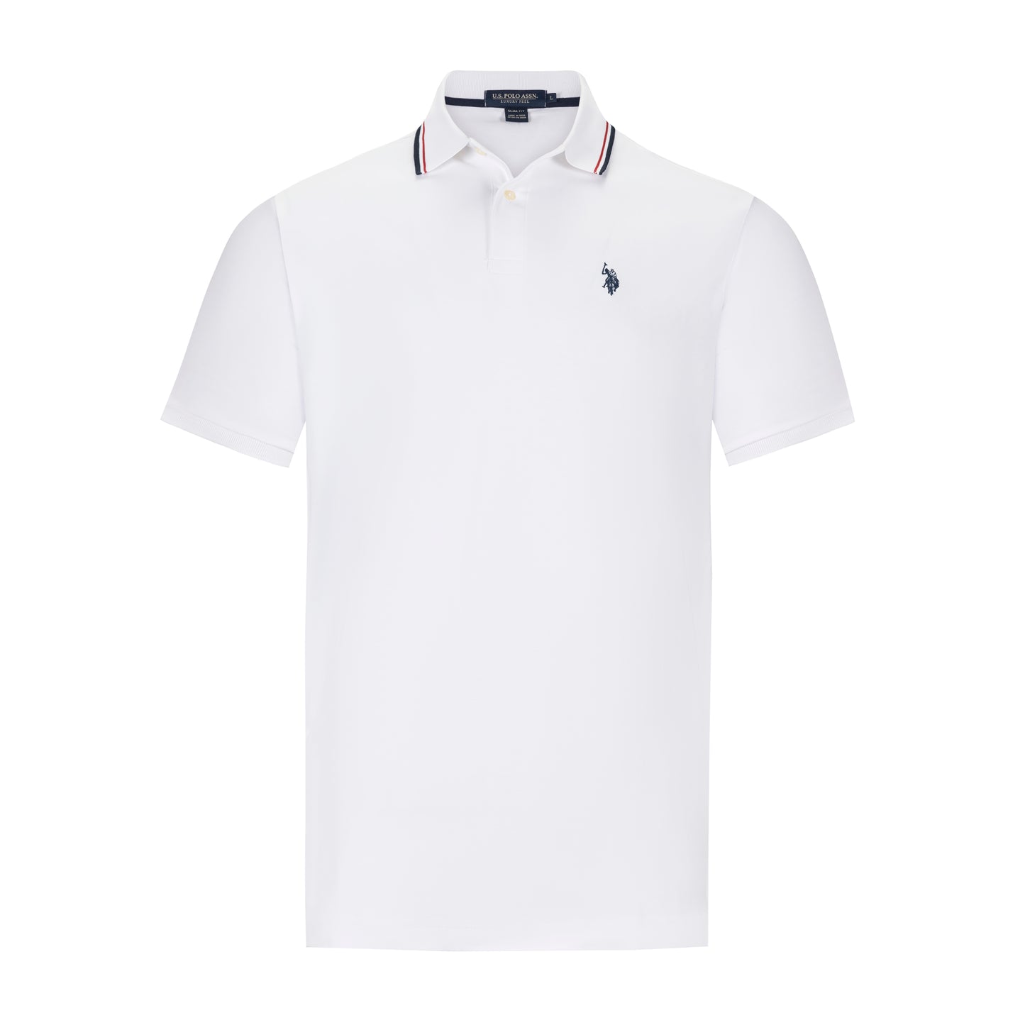 U.S. POLO SLIM FIT INTERLOCK TIPPED POLO IN WHITE