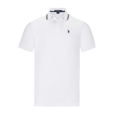 U.S. POLO SLIM FIT INTERLOCK TIPPED POLO IN WHITE