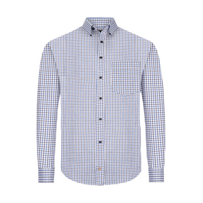F/X FUSION BLUE AND PURPLE TEXTURED CHECK WRINKLE-FREE DRESS SHIRT