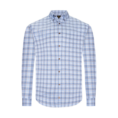 F/X FUSION BLUE AND BROWN MULTI-CHECK WRINKLE-FREE DRESS SHIRT