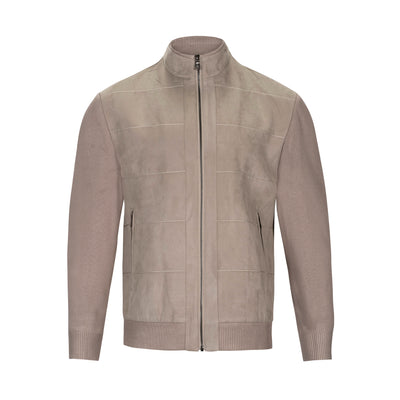 ENZO GAVIN BEIGE FAUX-SUEDE QUILTED HYBRID JACKET