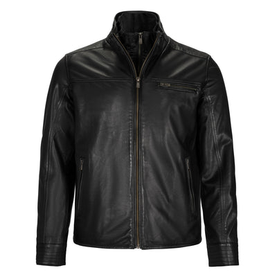 REGENCY MALIK BLACK LAMB LEATHER MOTO JACKET WITH REMOVABLE BIB