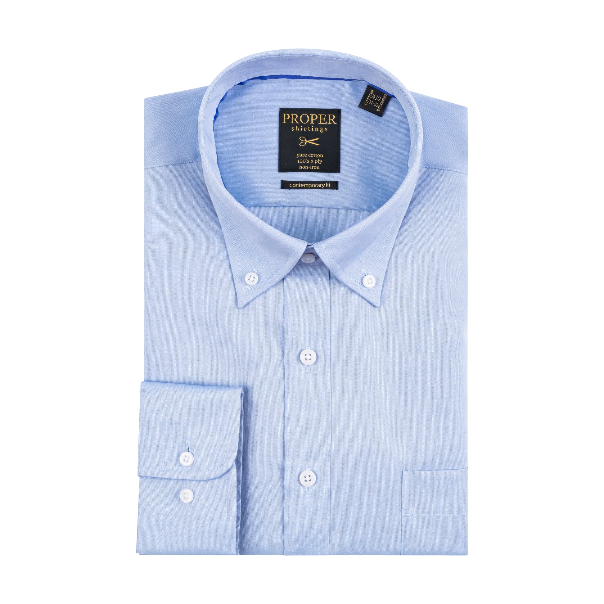 Proper Pinpoint 100s 2 Ply Cotton Contemporary Fit Button-Down Collar Dress Shirts, 16 34/35 / Blue Proper Pinpoint 100s 2 Ply Cotton Contemporary Fit Button-Down Collar Dress Shirts, 16 34/35 / Blue