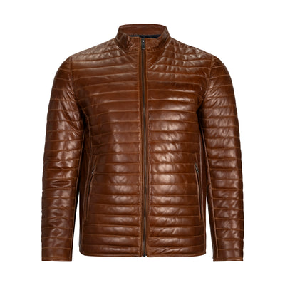 REGENCY LUCIO COGNAC LAMB LEATHER CHANNEL-QUILTED JACKET