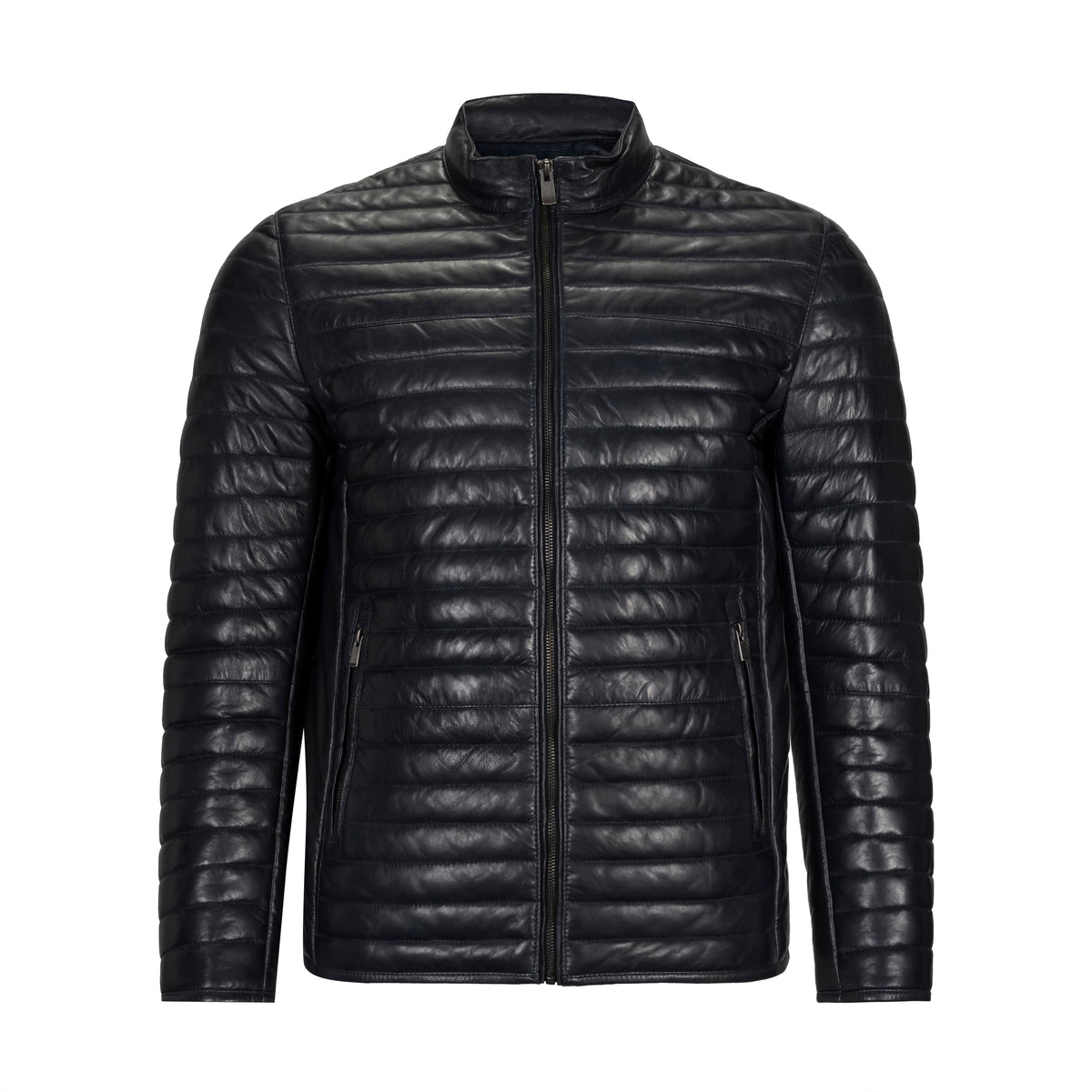 REGENCY LUCIO NAVY LAMB LEATHER CHANNEL-QUILTED JACKET
