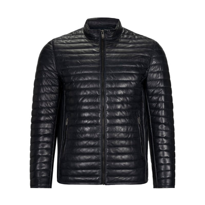 REGENCY LUCIO NAVY LAMB LEATHER CHANNEL-QUILTED JACKET