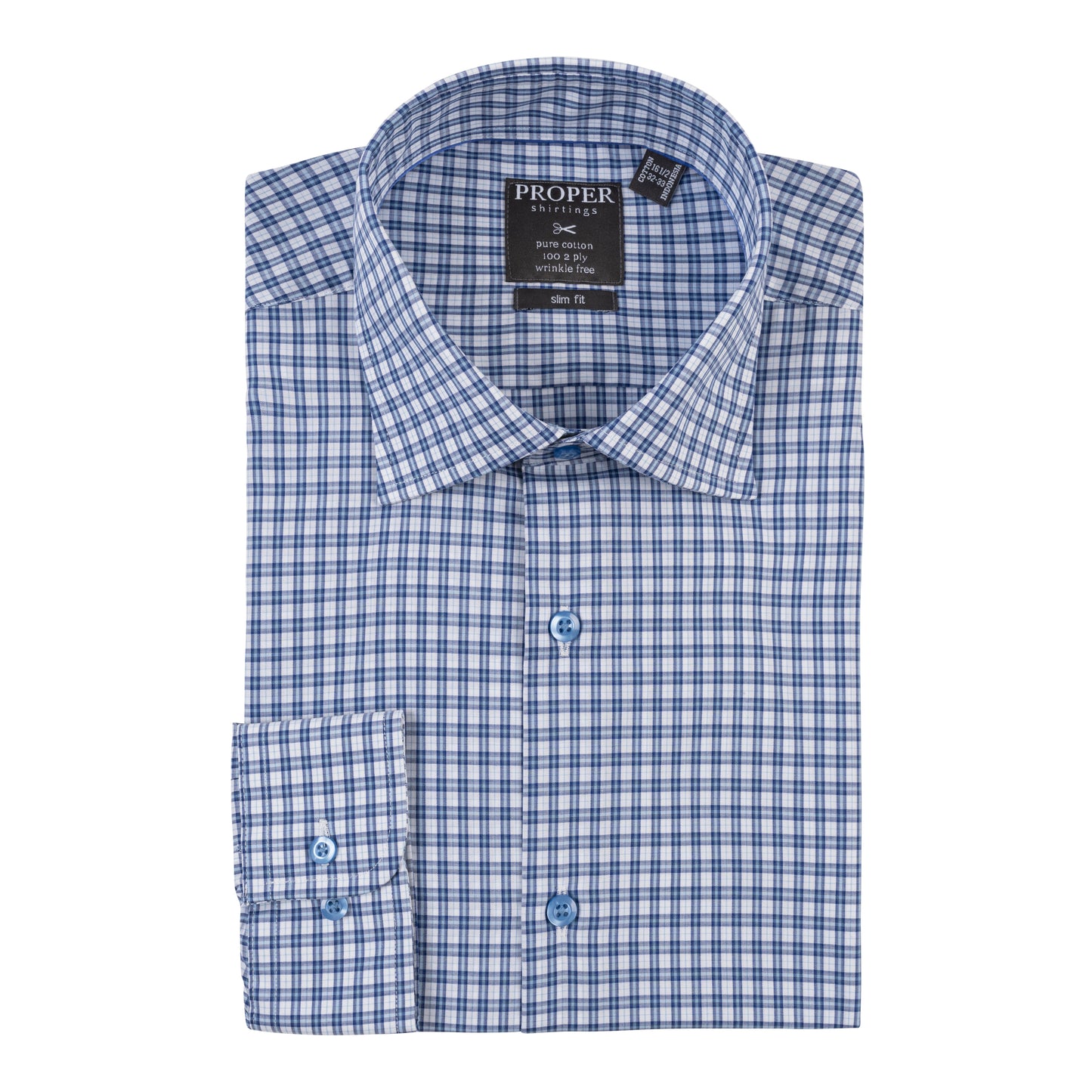 PROPER COTTON BLUE CHECK SLIM FIT DRESS SHIRT