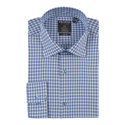 PROPER COTTON BLUE CHECK SLIM FIT DRESS SHIRT