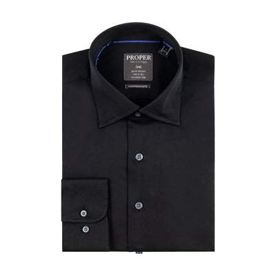PROPER BLACK COTTON TWILL CONTEMPORARY FIT DRESS SHIRT