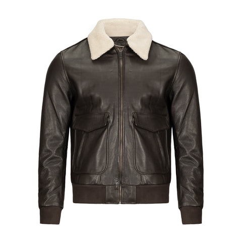 BLUE WELLFORD LEATHER PILOT JACKET