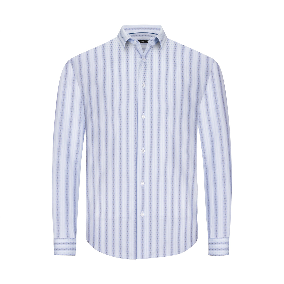MASUTTO BLUE STRIATED GEOMETRIC CHECK DRESS SHIRT