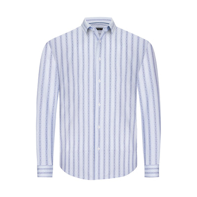 MASUTTO BLUE STRIATED GEOMETRIC CHECK DRESS SHIRT