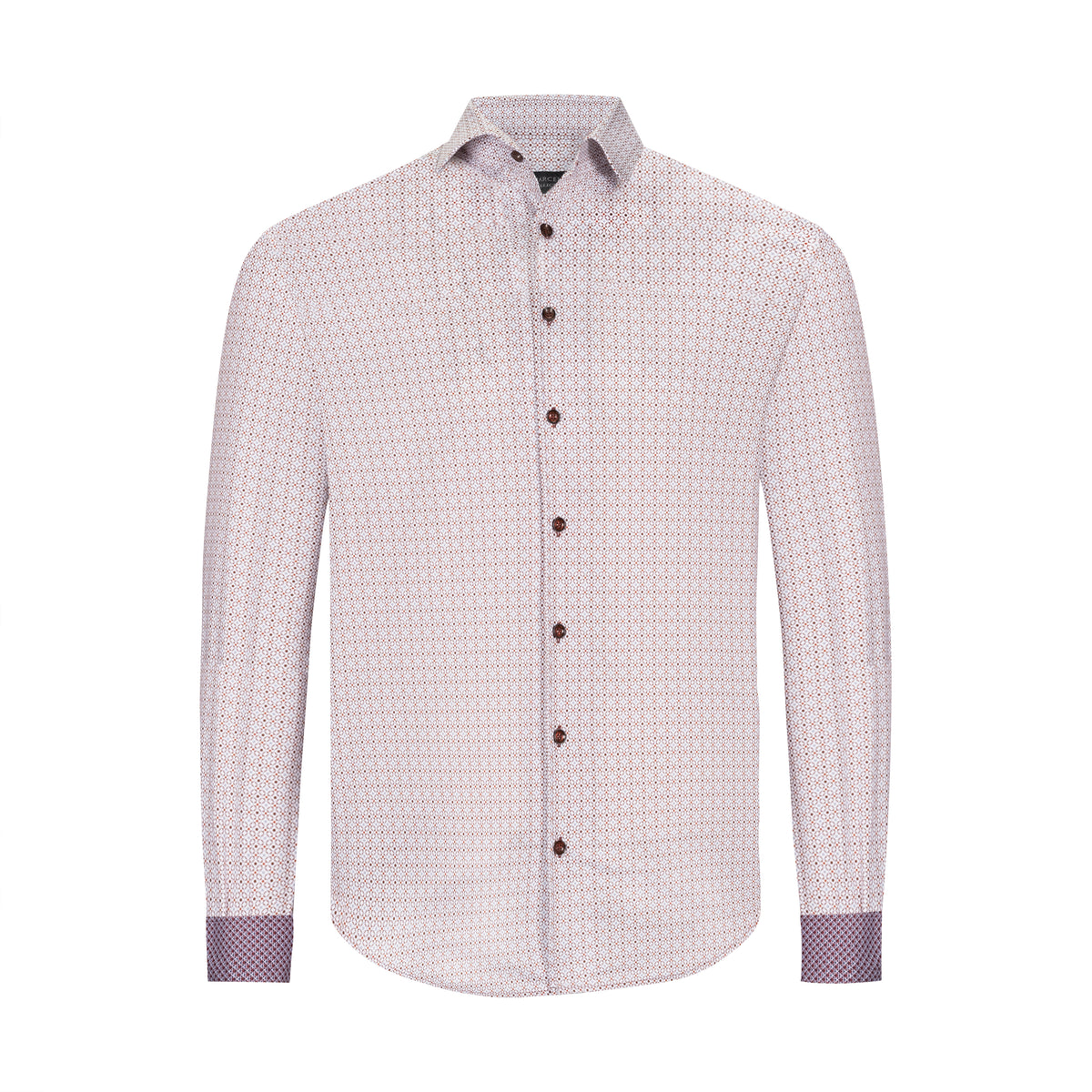 MARCELLO RUST MICRO-GEOMETRIC COTTON DRESS SHIRT