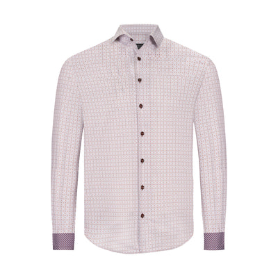 MARCELLO RUST MICRO-GEOMETRIC COTTON DRESS SHIRT